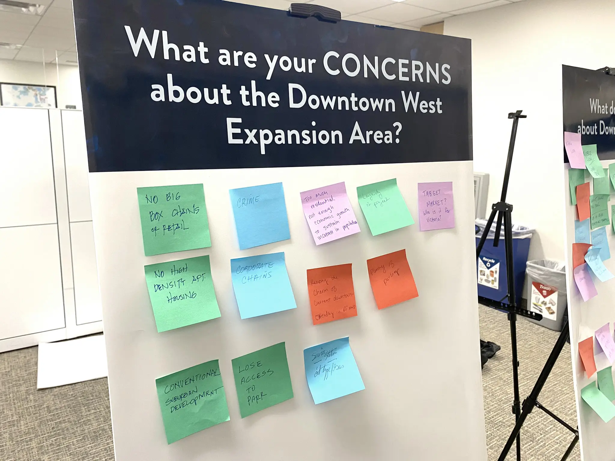 an idea board with post its